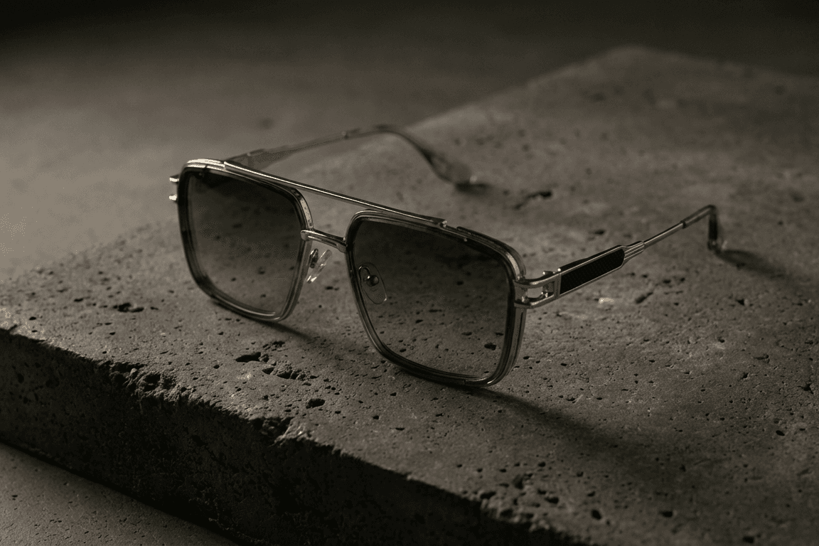 CARLO DALI "EMPIRE" | Polished Gold & Black Textured Square Aviator Sunglasses thumbnail 4