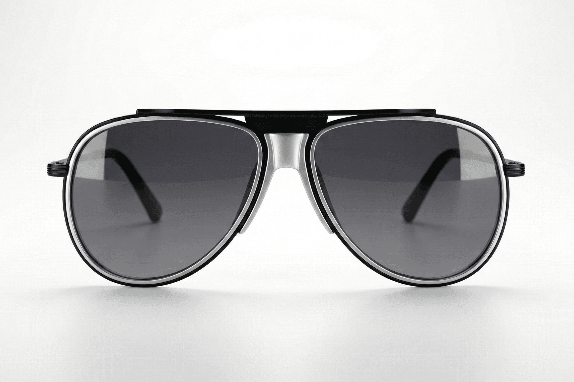 CARLO DALI "ZENITH" | Polished Black & Silver Architectural Aviator Sunglasses thumbnail 2