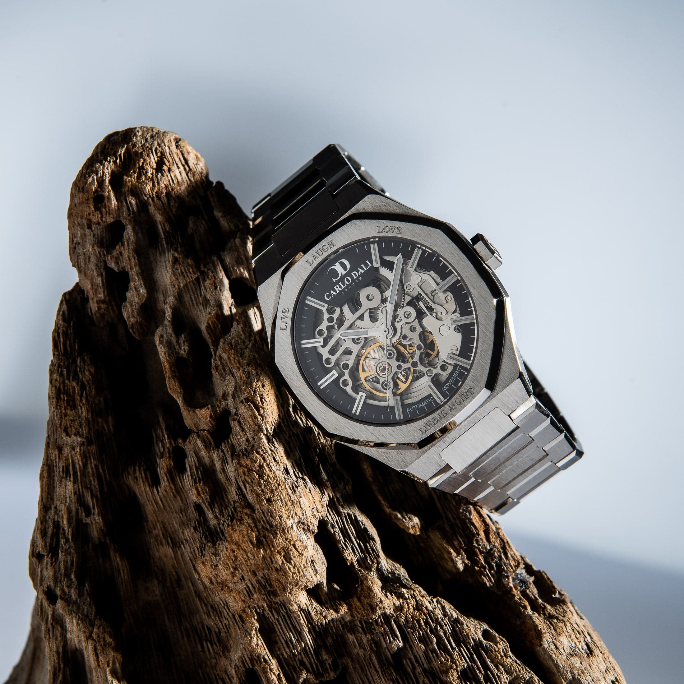 "OCTAGON" LIVE LAUGH LOVE SILVER & BLACK LIMITED WATCH. thumbnail 2