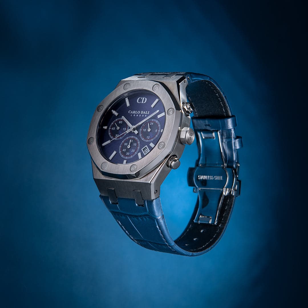 Chronograph Leather Blue Watch 3